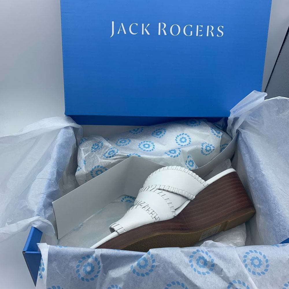 Jack Rogers Jackie mid wedge white leather size 7 shoe NWT